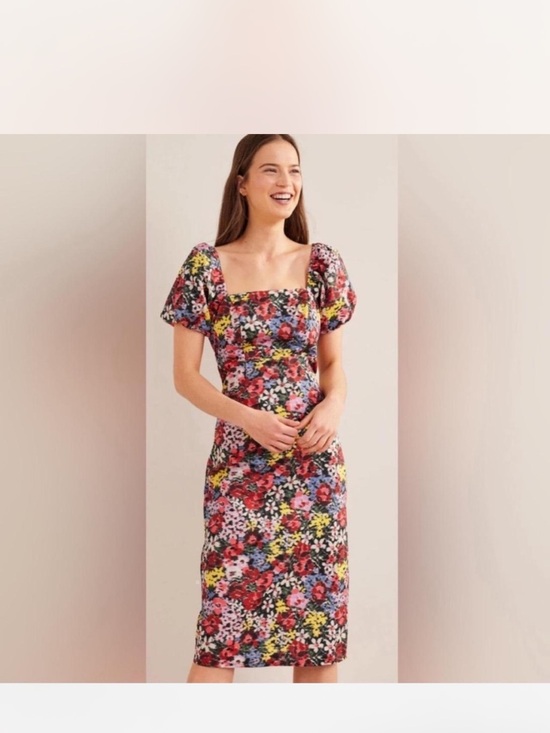 Boden Dresses & Skirts - Boden Multicolor Floral Square-Neck puff sleeve Midi Dress